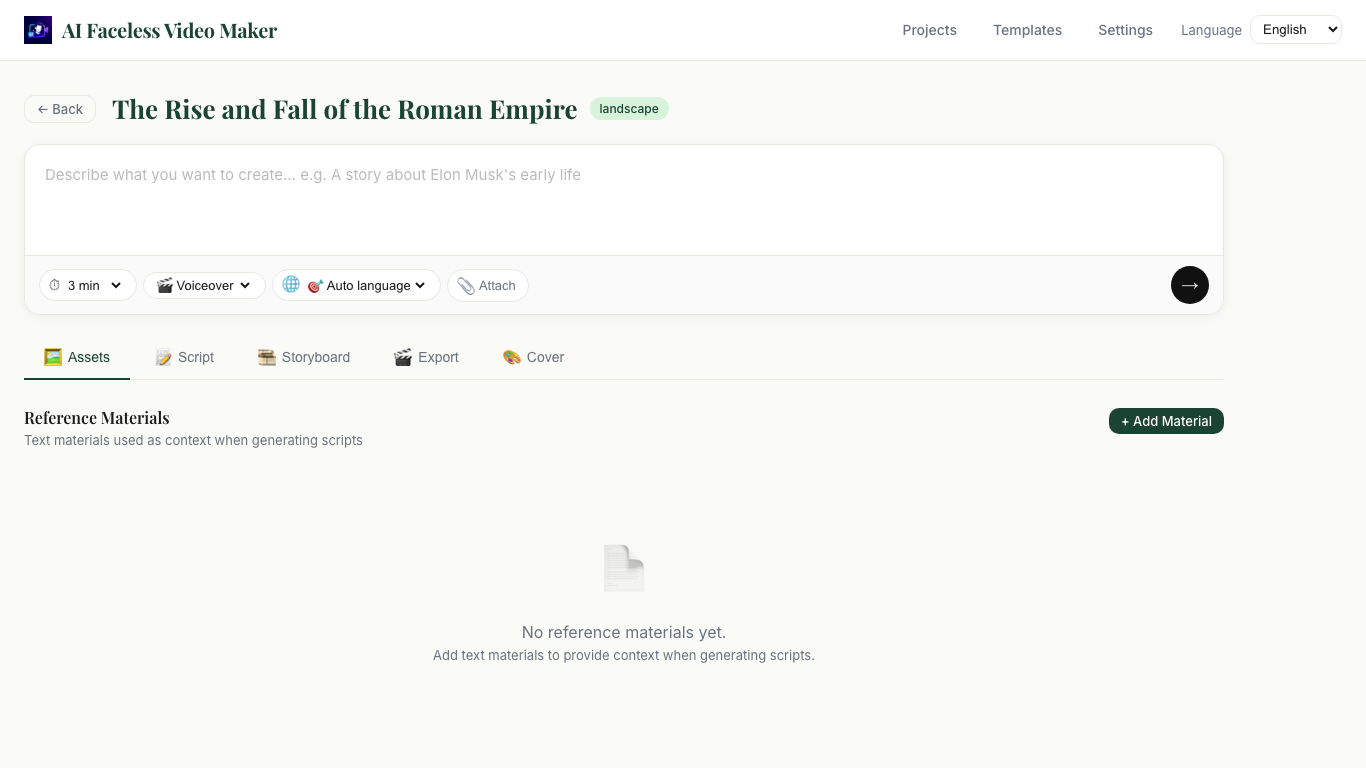 AI Faceless Video Maker – Project workspace